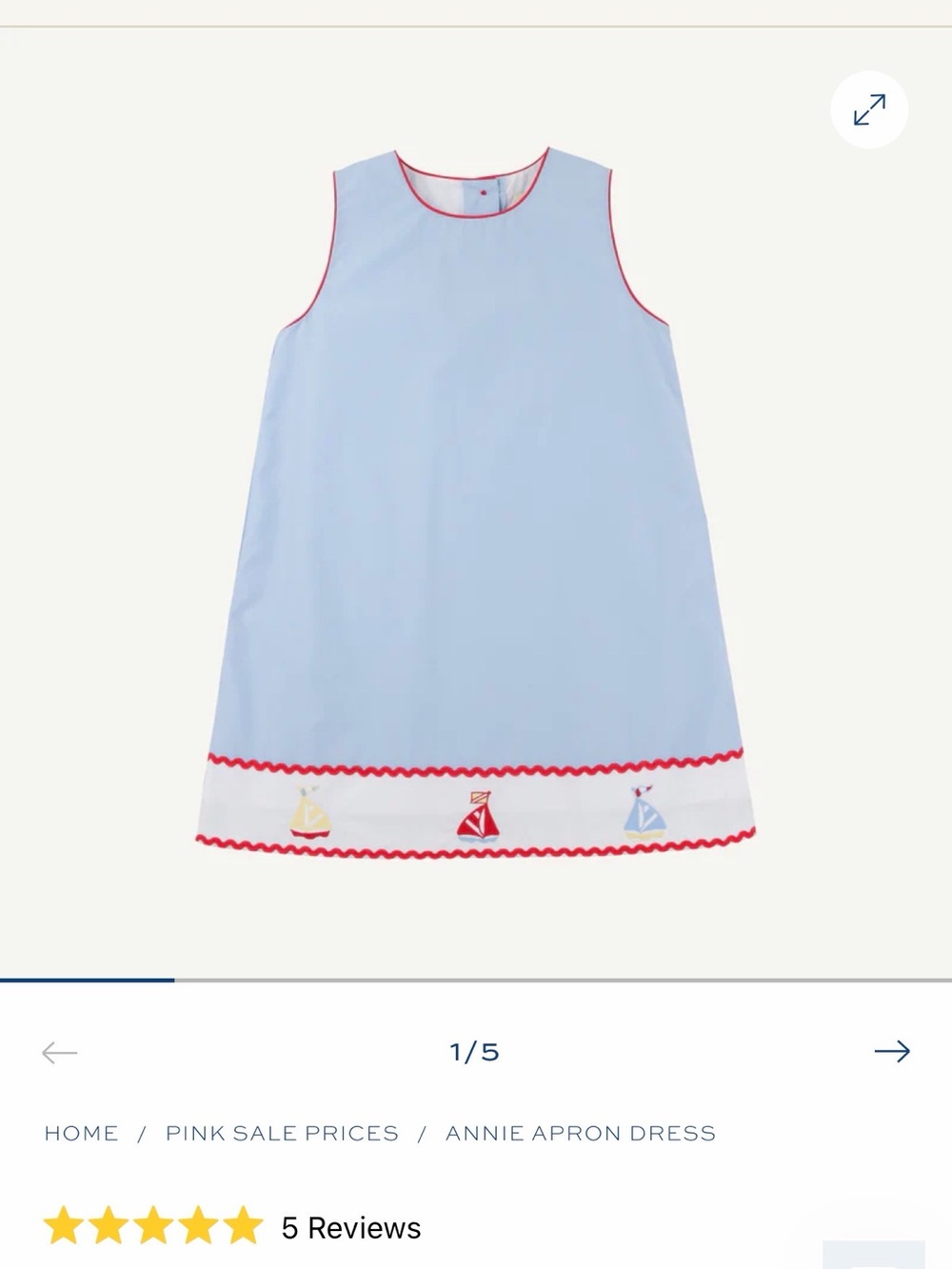 Annie apron dress Light Blue Sailboat Trim Sleeveless Dress